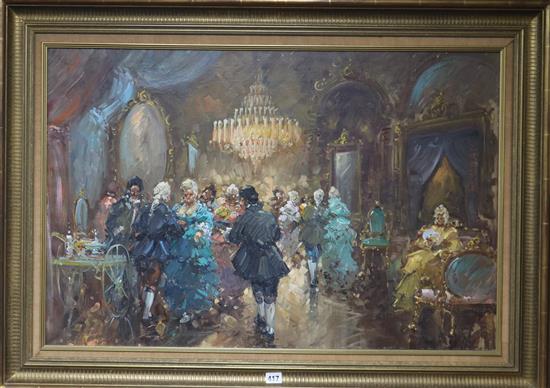 Modern European School, oil on canvas, 18th century Ball scene 58 x 88cm.